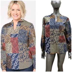 142B. Kim Gravel Patchwork Print Women's Top - Size Medium